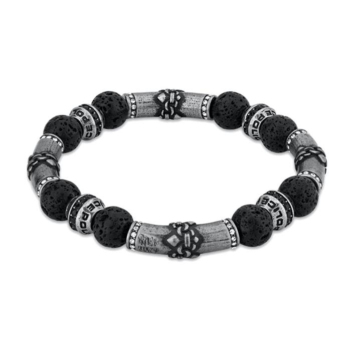 Gents bracelet beads in lava stone and stainless steel