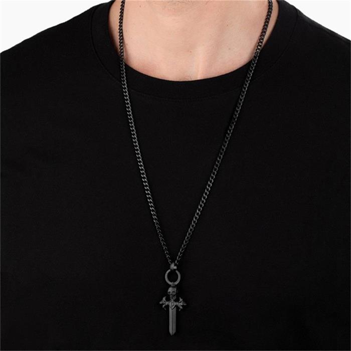 Cross necklace kudos for men in stainless steel, black