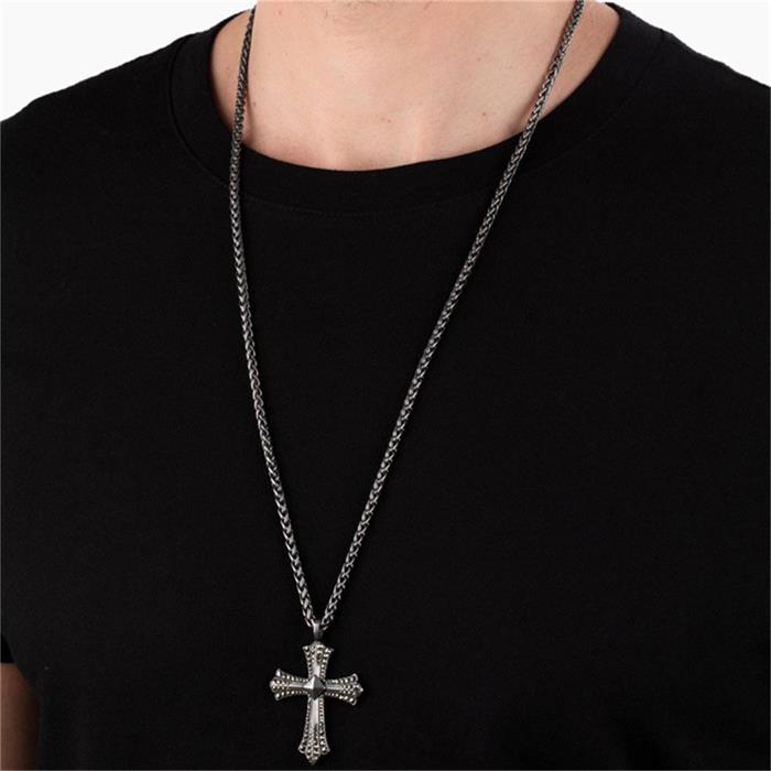 Chain kudos for men with cross pendant in stainless steel