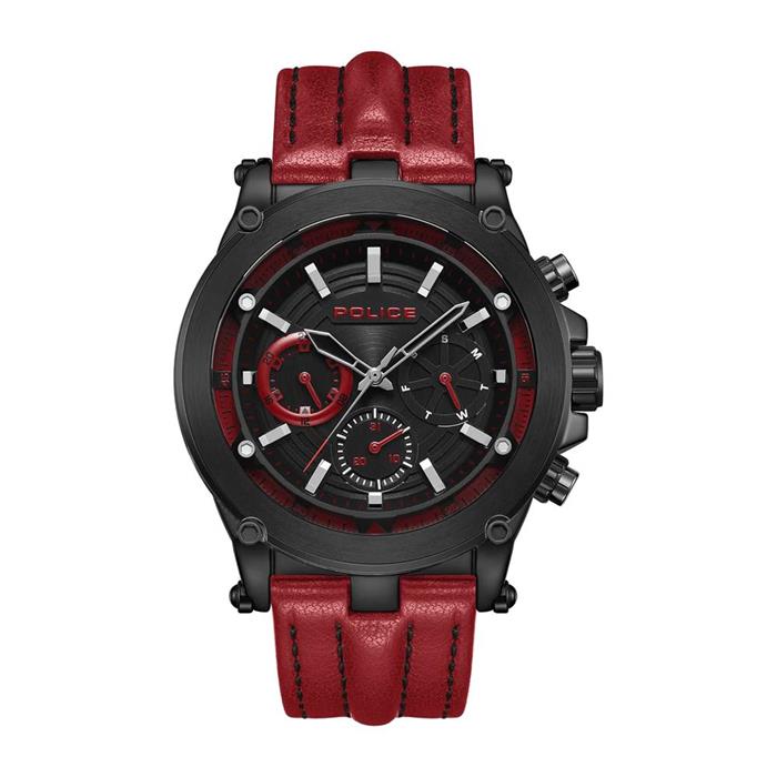 Mens Stainless Steel Chronograph With Red Leather Strap