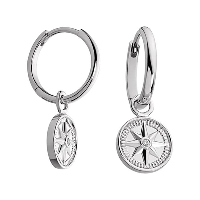 Windrose hoop earrings for women in sterling silver with zirconia