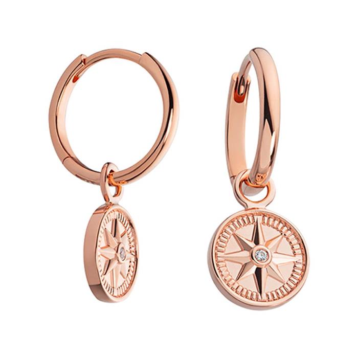 Ladies rose gold-plated silver creoles windrose