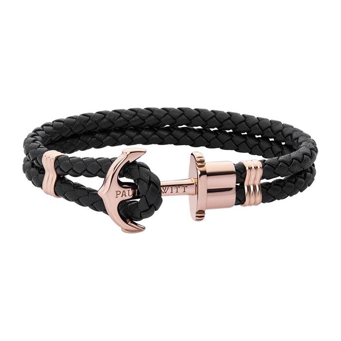 Black stainless steel phrep bracelet, textile, IP rose