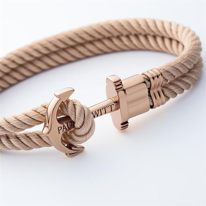 Armband phrep van textiel en edelstaal, beige, ros&#xE9;