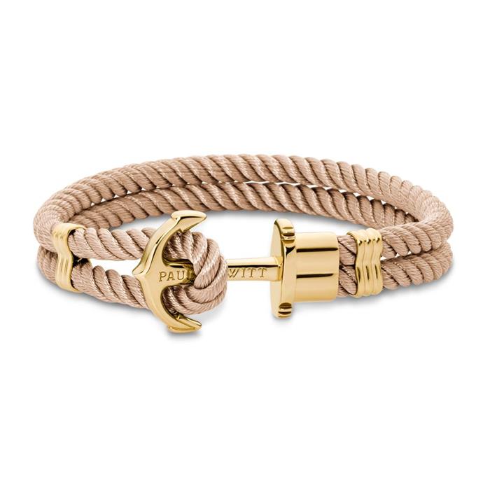 Pulsera phrep de acero inoxidable dorado, textil, beige