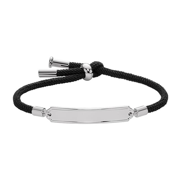 Schwarzes Textil Armband mit Edelstahl, gravierbar