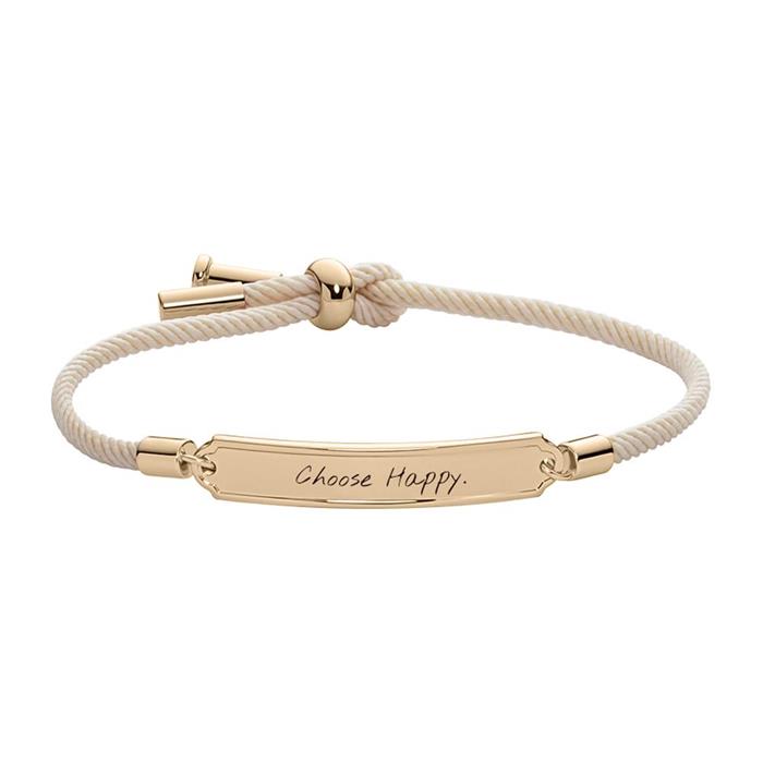 Ladies engraving bracelet made of textile and stainless steel, IP gold