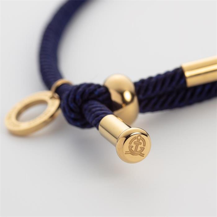Blauwe textielgravure armband met roestvrij staal, IP gold