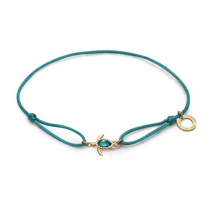 Turtle bracelet for women made of polyester, aquamarine, gold