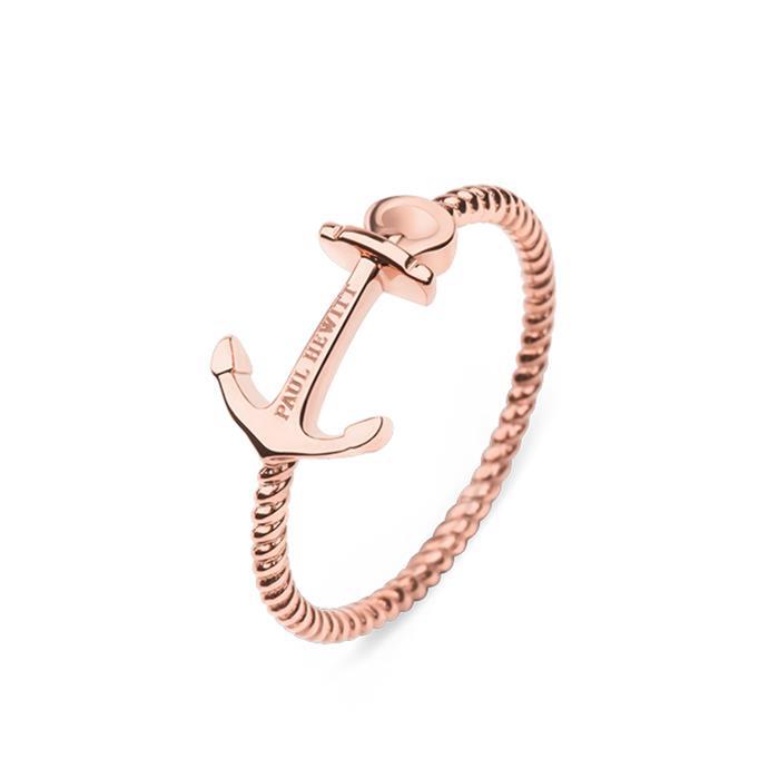 Ladies anchor rope ring in rose gold-plated stainless steel