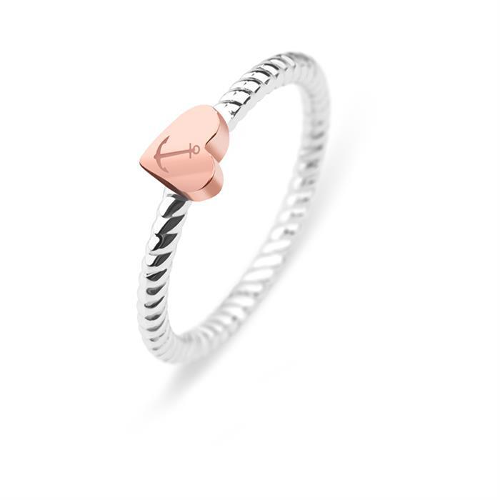 Ring rope anchor love for ladies in stainless steel rosé