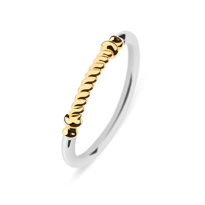 Ladies ring portside made of stainless steel, partly gold-plated