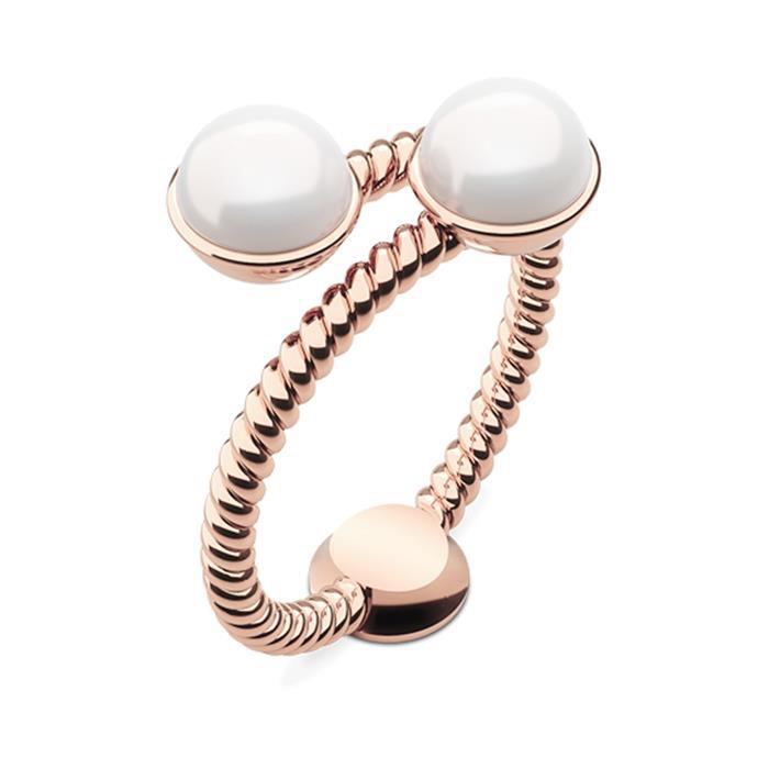 Rope pearl ring in rose gold-plated stainless steel