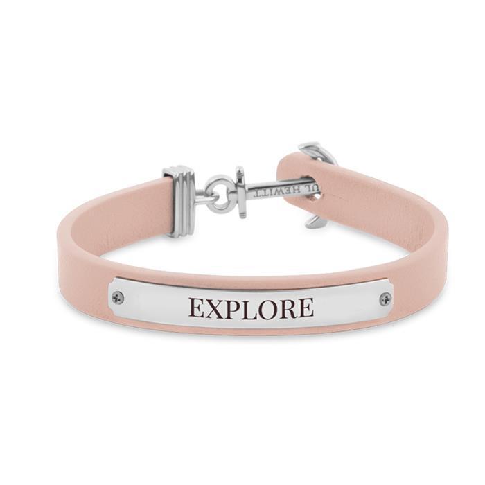 Armband Signum aus Edelstahl und Leder nude gravierbar