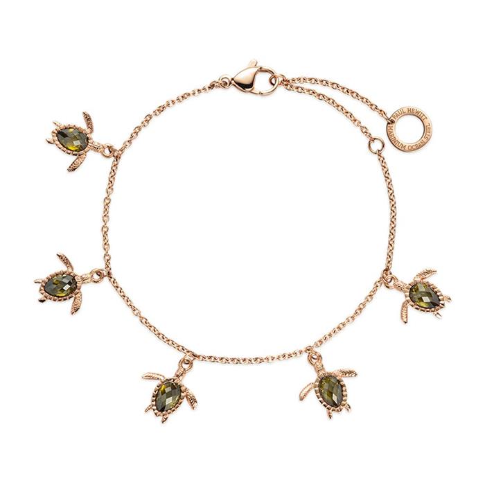 Ladies turtle bracelet in stainless steel with cubic zirconia, IP rose