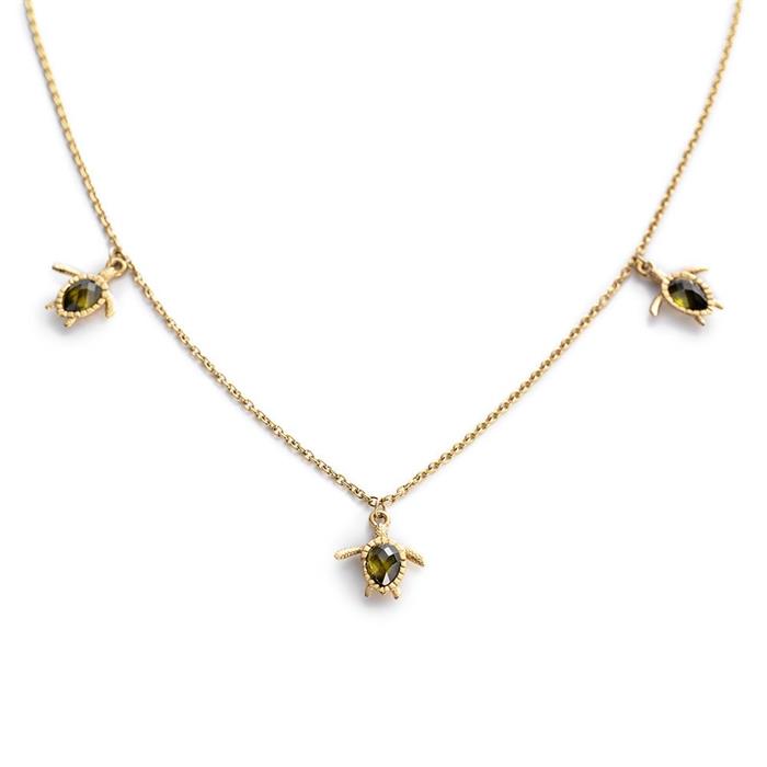 Ladies turtle necklace in gold-plated stainless steel, cubic zirconia