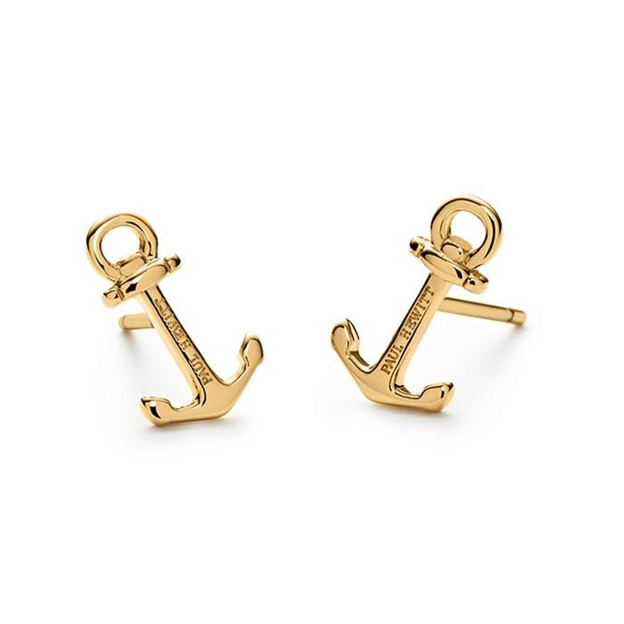 Anchor ear studs made of stainless steel, gold-plated