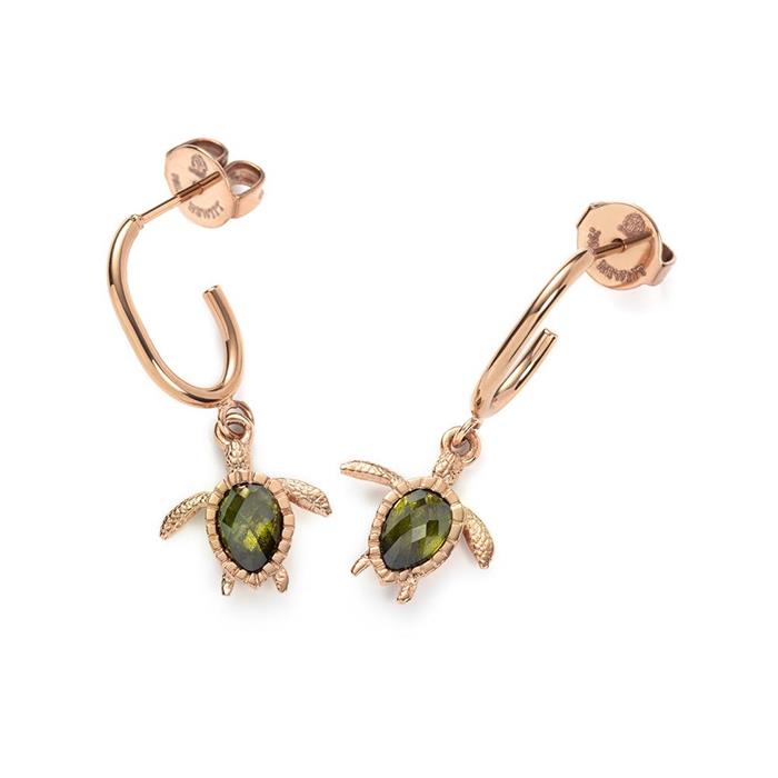 Turtle stud earrings in stainless steel with zirconia, IP rose
