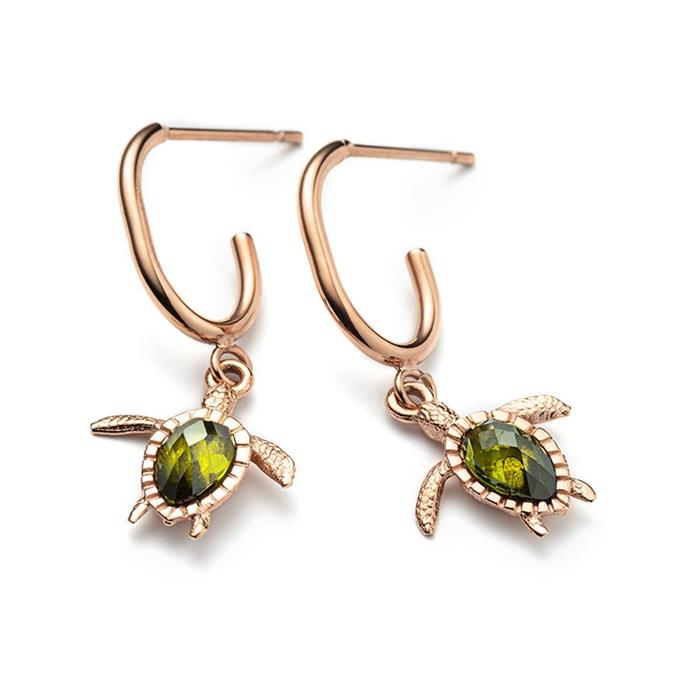Turtle stud earrings in stainless steel with zirconia, IP rose