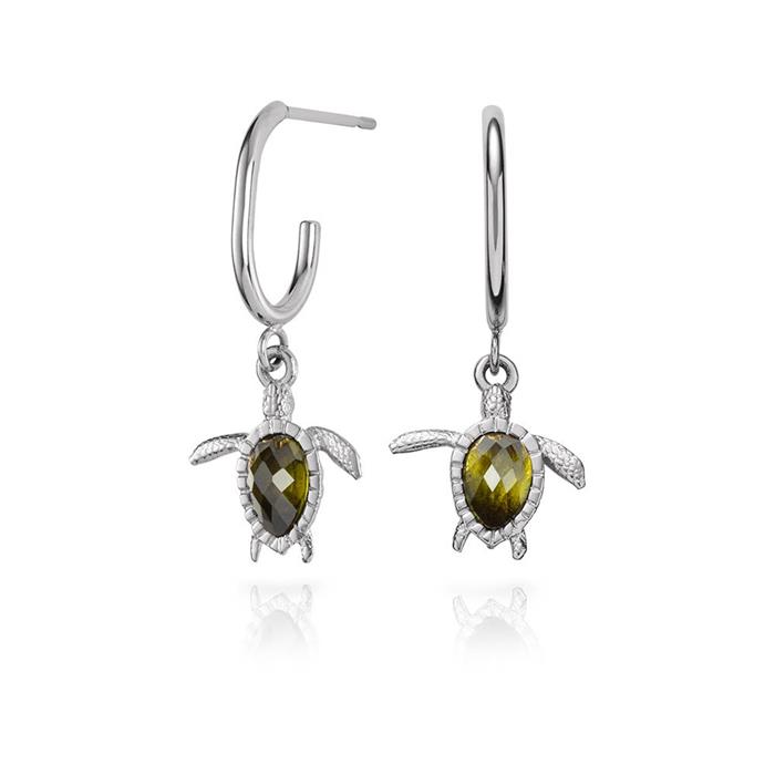 Turtle stud earrings with pendant, stainless steel, cubic zirconia