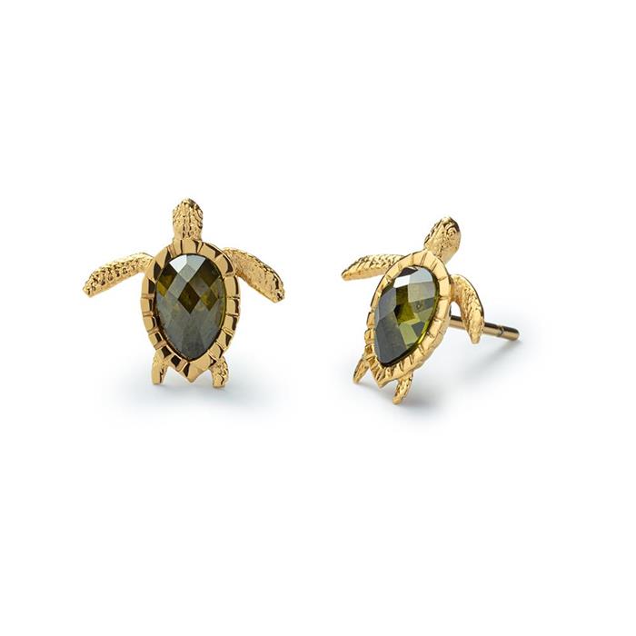 Turtle stud earrings in gold-plated stainless steel, cubic zirconia