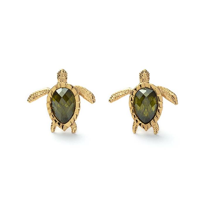 Turtle stud earrings in gold-plated stainless steel, cubic zirconia