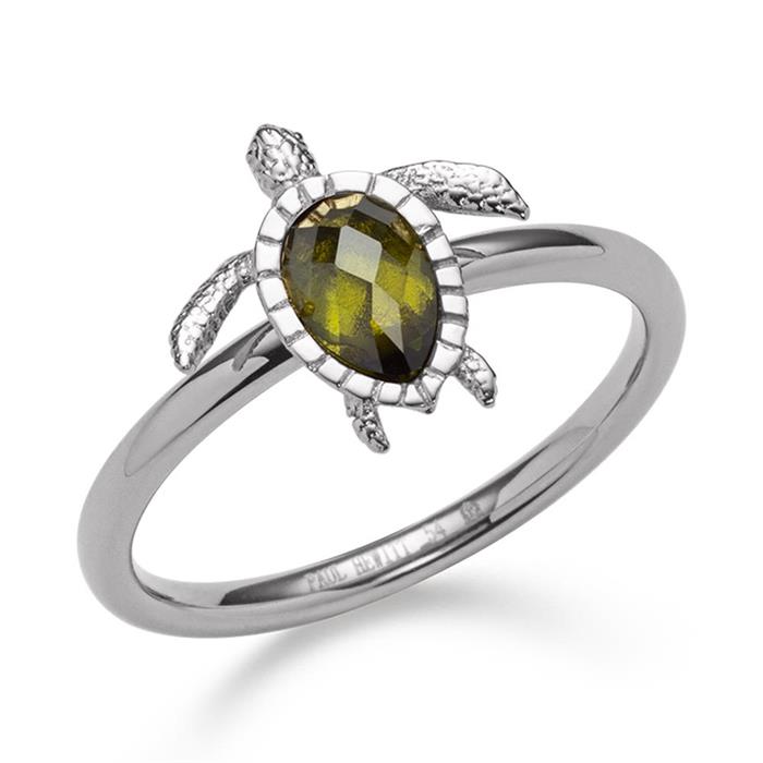 Ladies stainless steel turtle ring with cubic zirconia