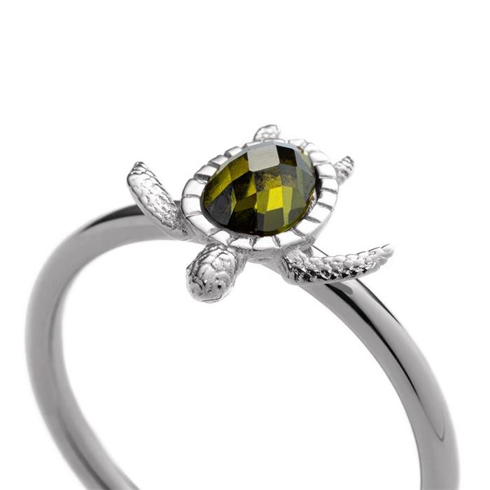 Ladies stainless steel turtle ring with cubic zirconia