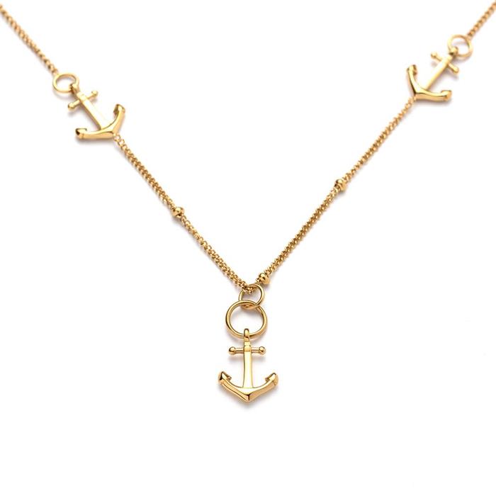 Ladies necklace the anchor II in stainless steel, IP gold