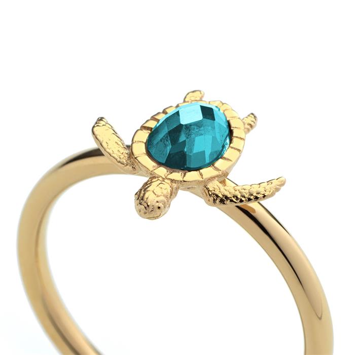 Ladies' Turtle ring in gold-plated stainless steel with zirconia