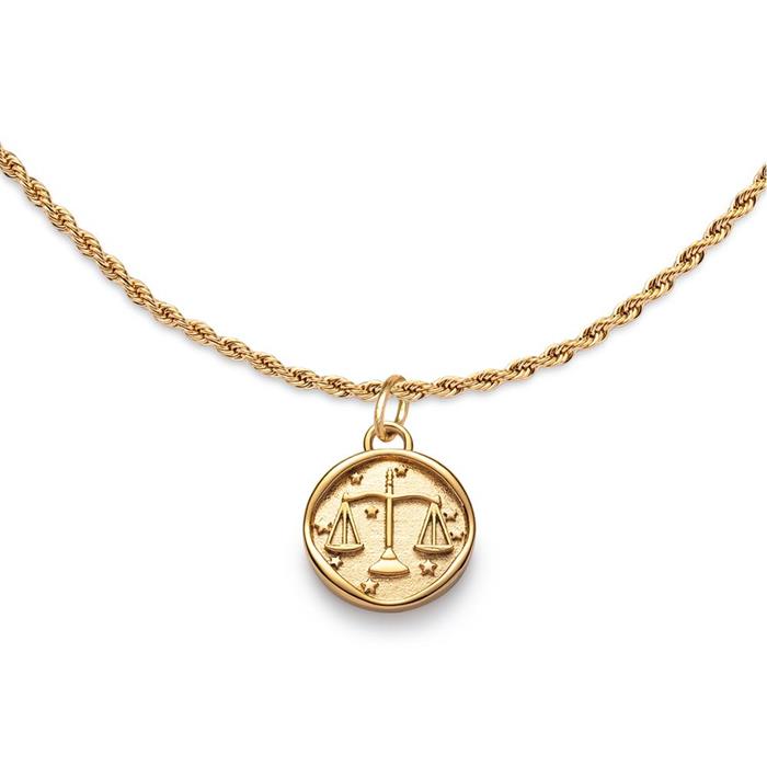 Stainless steel gold plated libra star sign engraving necklace