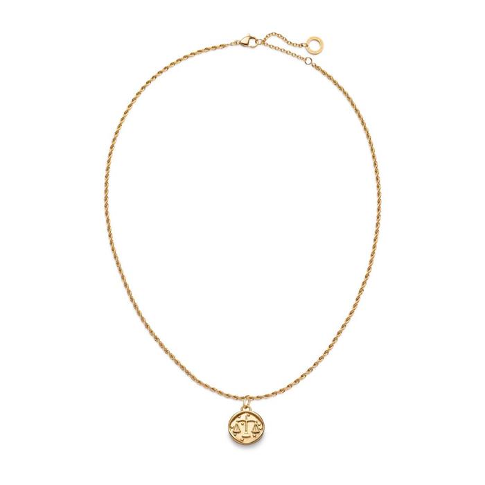 Stainless steel gold plated libra star sign engraving necklace