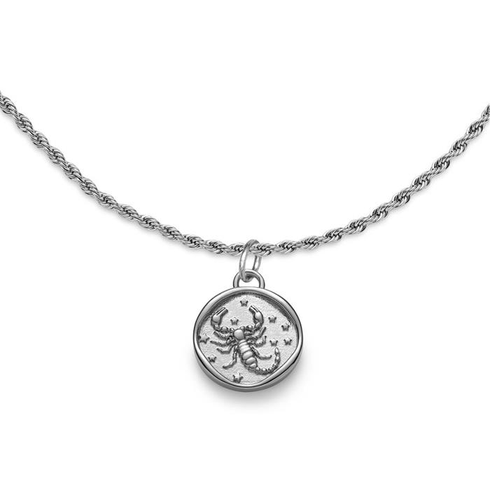 Stainless steel engraving necklace with star sign scorpion