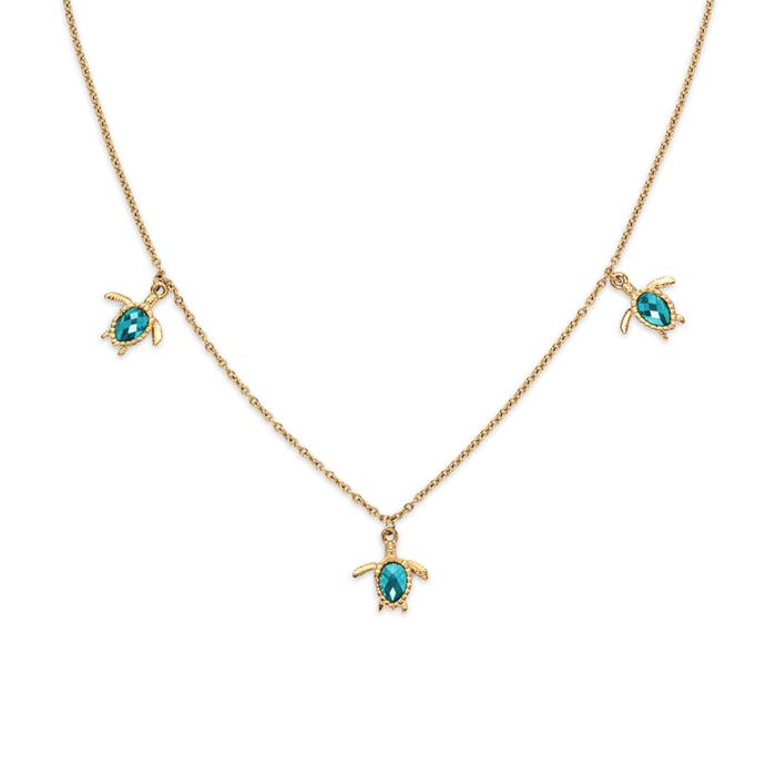 Ladies' Turtle necklace in stainless steel with zirconia, gold