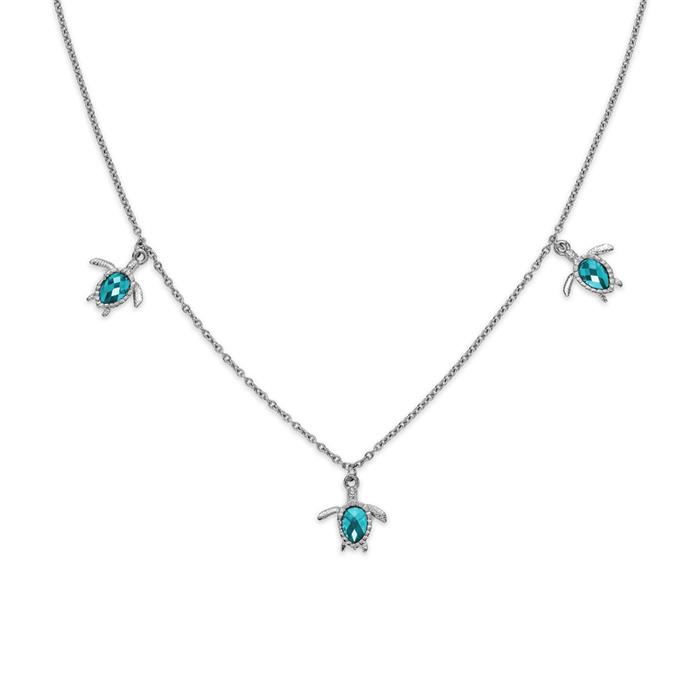 Ladies' turtle necklace in stainless steel with zirconia