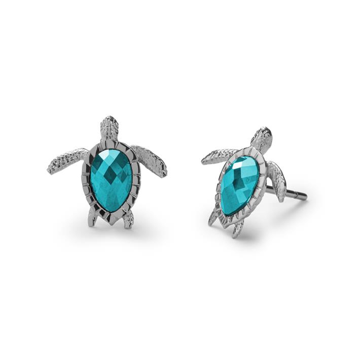 Turtle stud earrings for ladies in stainless steel, zirconia