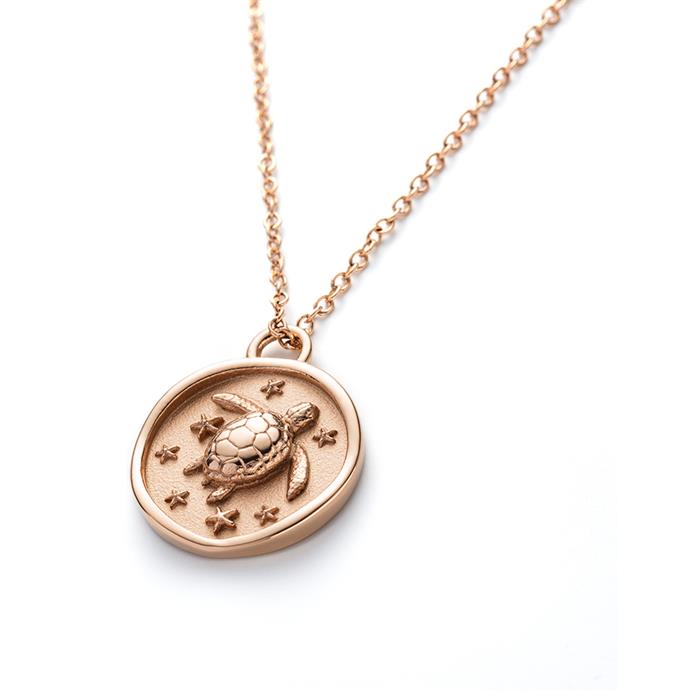 Cadena grabable Turtle Coin para señora en acero inoxidable, oro rosa
