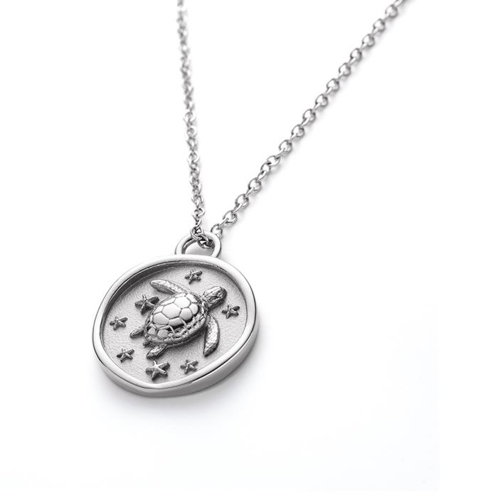 Ladies' engraving necklace Turtle Coin with pendant, stainless steel