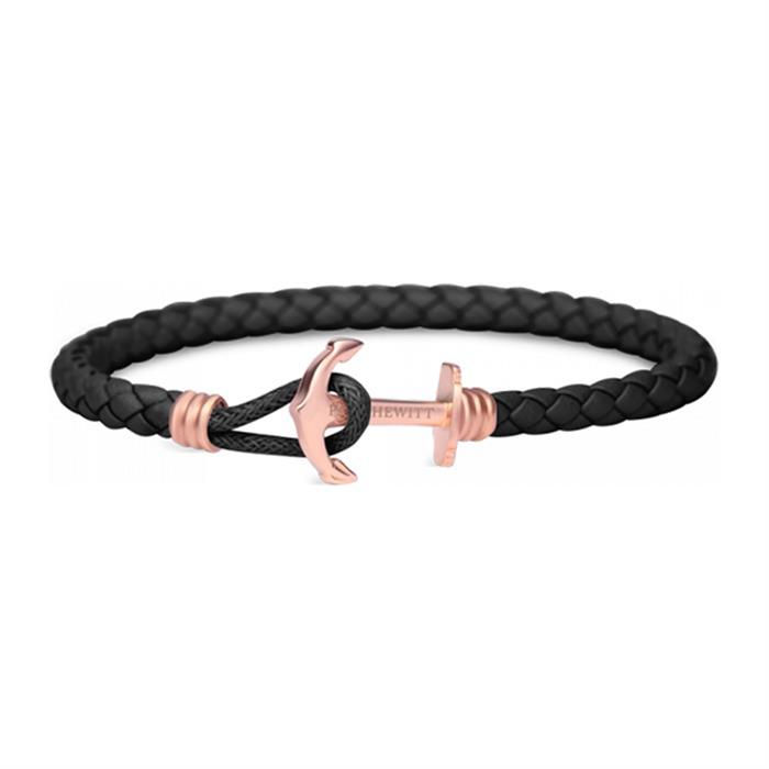 Black leather bracelet phrep lite rose by paul hewitt