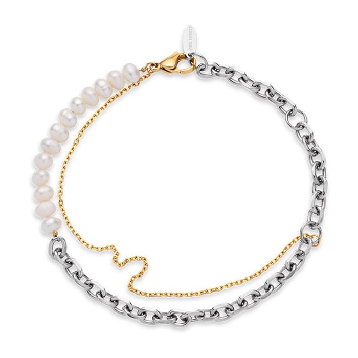 Treasure bracelet in bicolour stainless steel with pearls