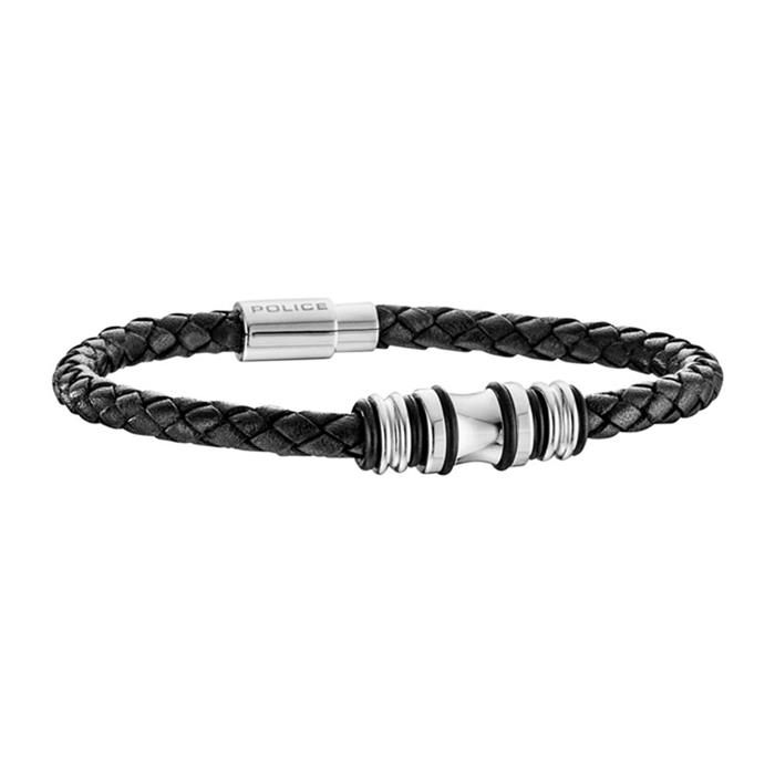 Black leather bracelet trucker for men