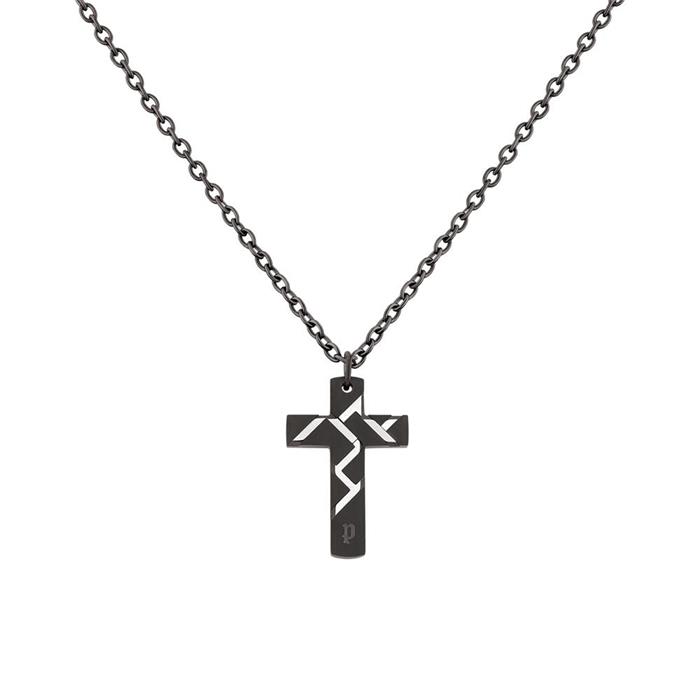 Engravable Cross Necklace For Men, Stainless Steel, Bicolour