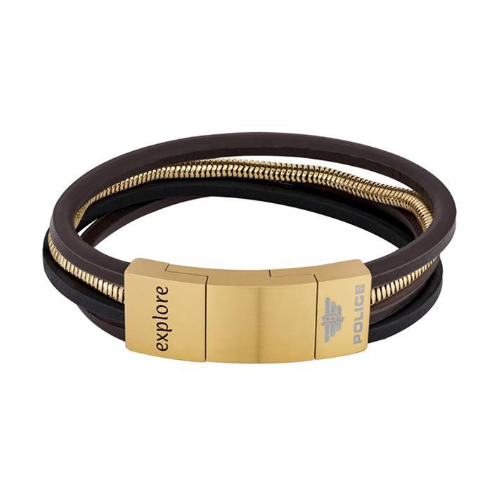 Herren Armband Bolgar aus Leder und Edelstahl, gold