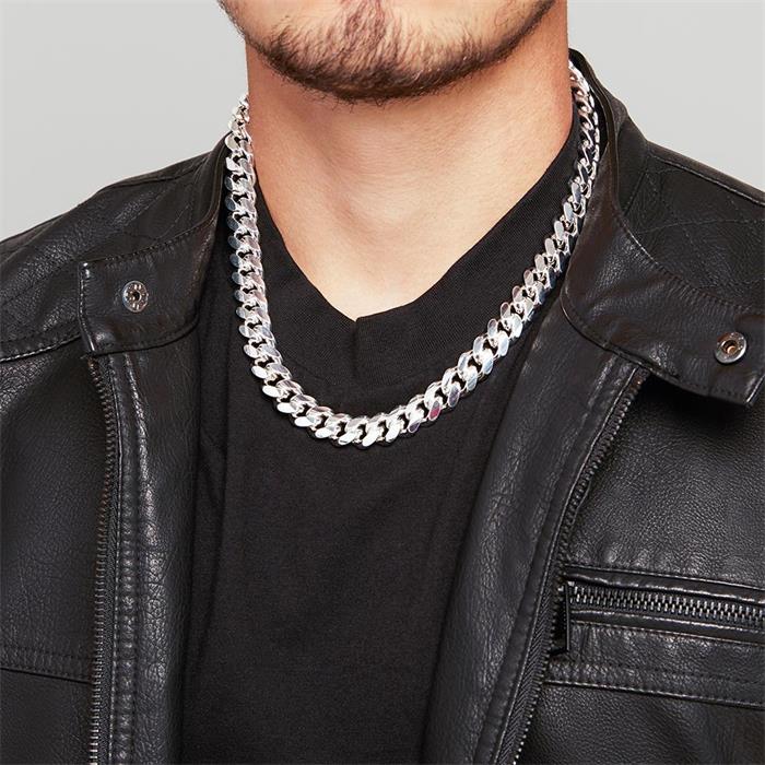 Ova cuban link chain for men made of 925 silver, 12 mm