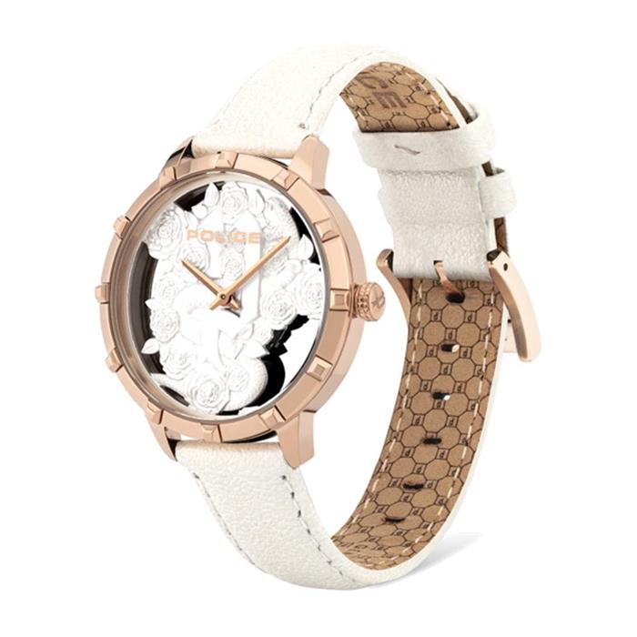 Ladies watch marietas with shimmering white leather strap