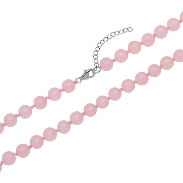 Necklace made of pink jade pearls silver clasp