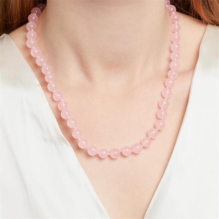 Halskette aus rosa Jadeperlen Silberverschluss