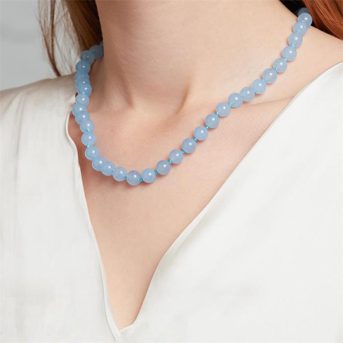 Blauwe jade ketting met zilveren slotje