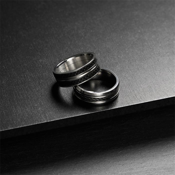 Modern ring stainless steel with black steel rope