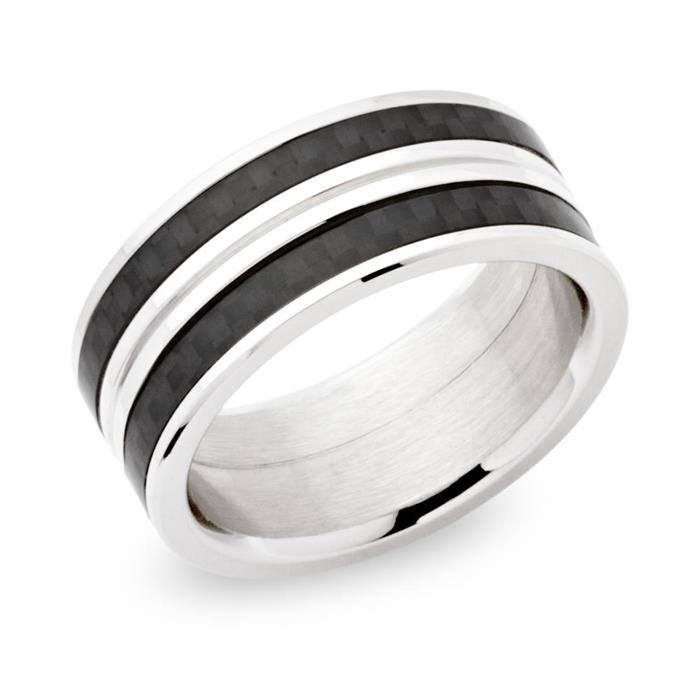 Ring stainless steel carbon inlay